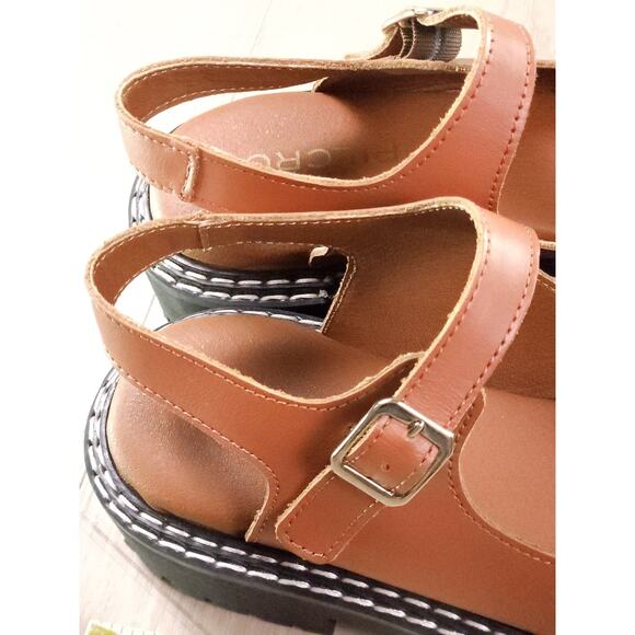 Pilcro by Anthropologie Leather Platform Sandals Lug Sole Brown Size 37 - Picture 10 of 10